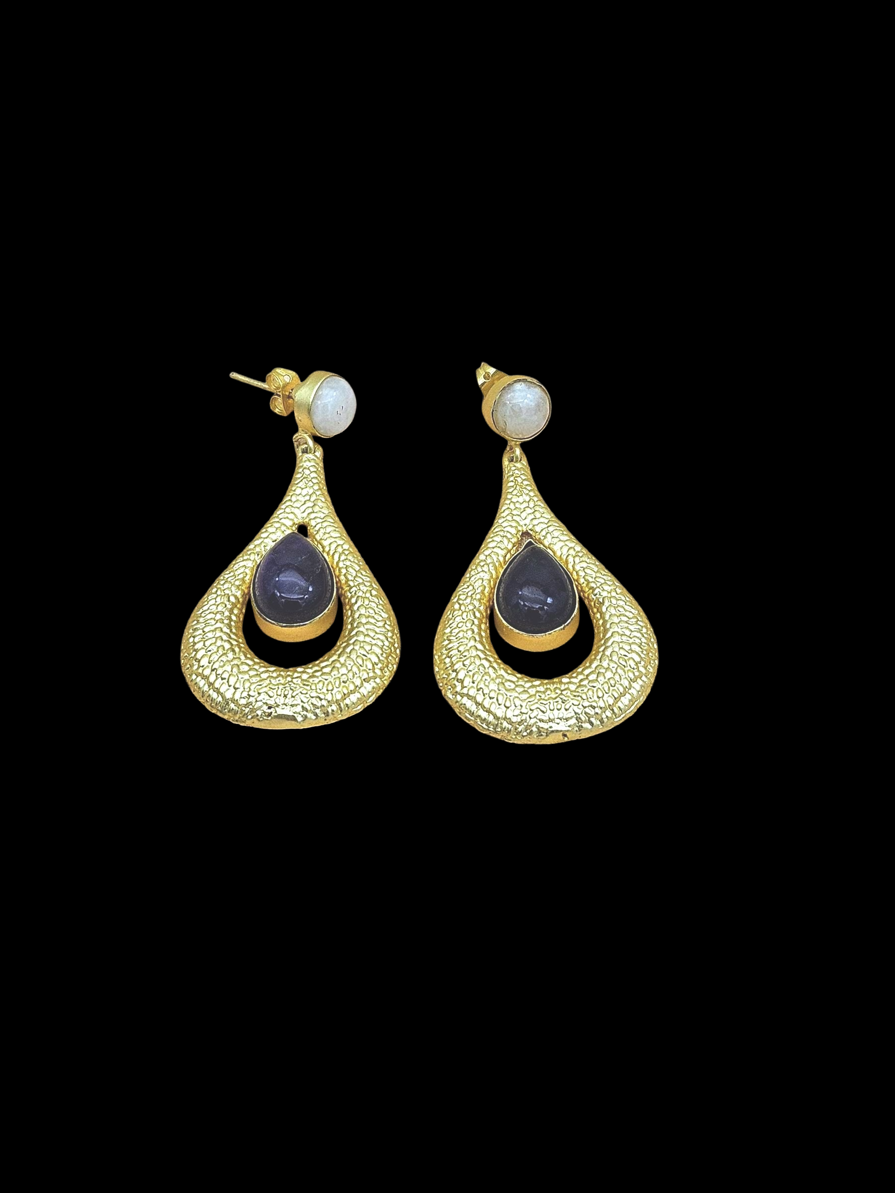 Amazing Gold plated White Rainbow-Amethyst Stone Cute Designer Dangle Drop Earrings