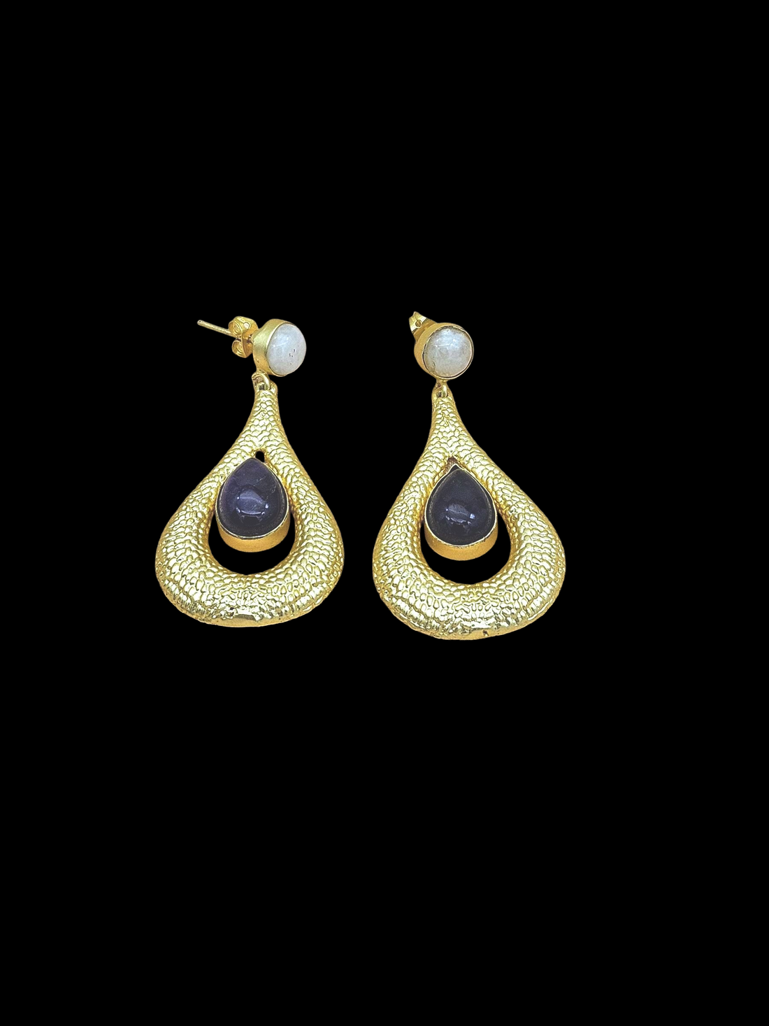 Amazing Gold plated White Rainbow-Amethyst Stone Cute Designer Dangle Drop Earrings