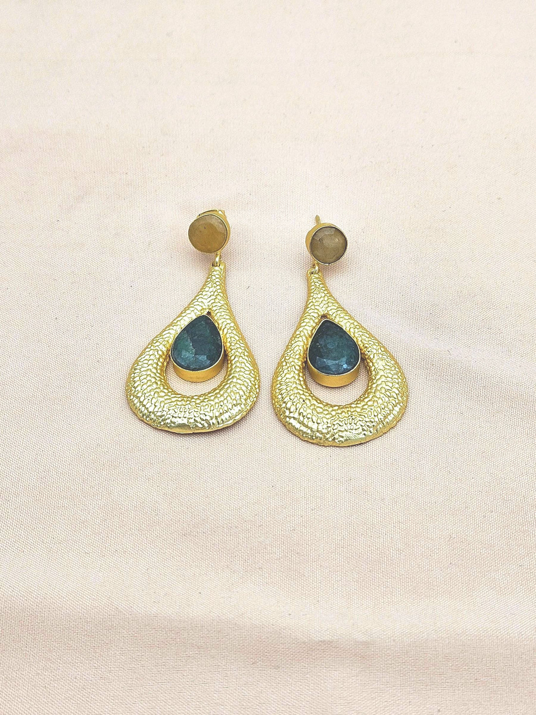 Amazing Gold plated Yellow Chalcedony-Green Hathipara Stone Cute Designer Dangle Drop Earrings