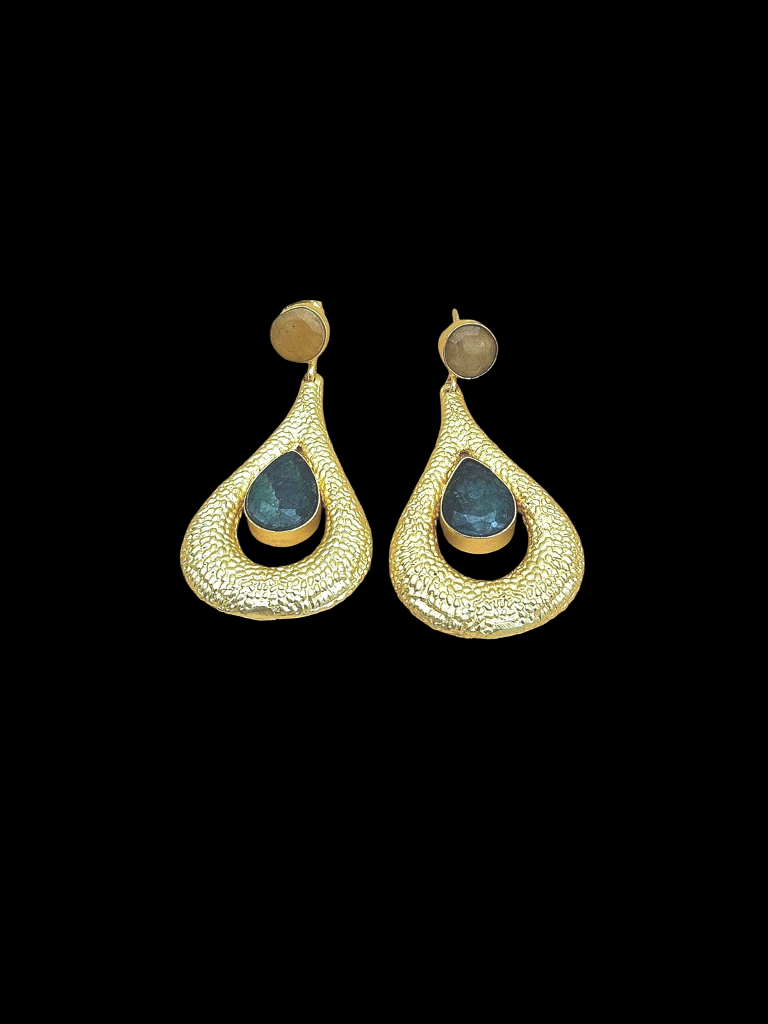 Amazing Gold plated Yellow Chalcedony-Green Hathipara Stone Cute Designer Dangle Drop Earrings