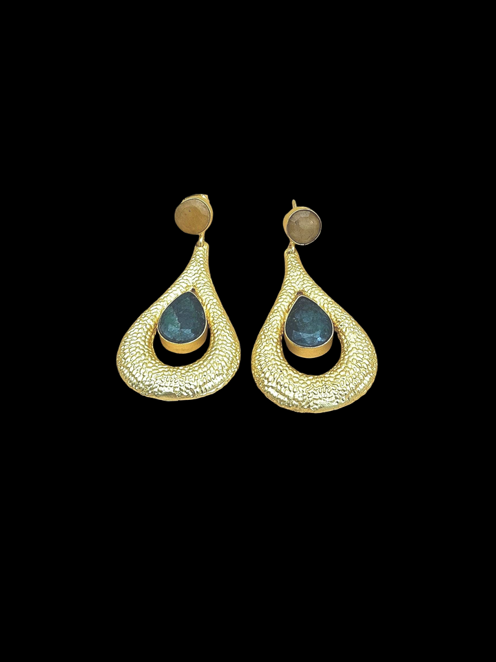 Amazing Gold plated Yellow Chalcedony-Green Hathipara Stone Cute Designer Dangle Drop Earrings