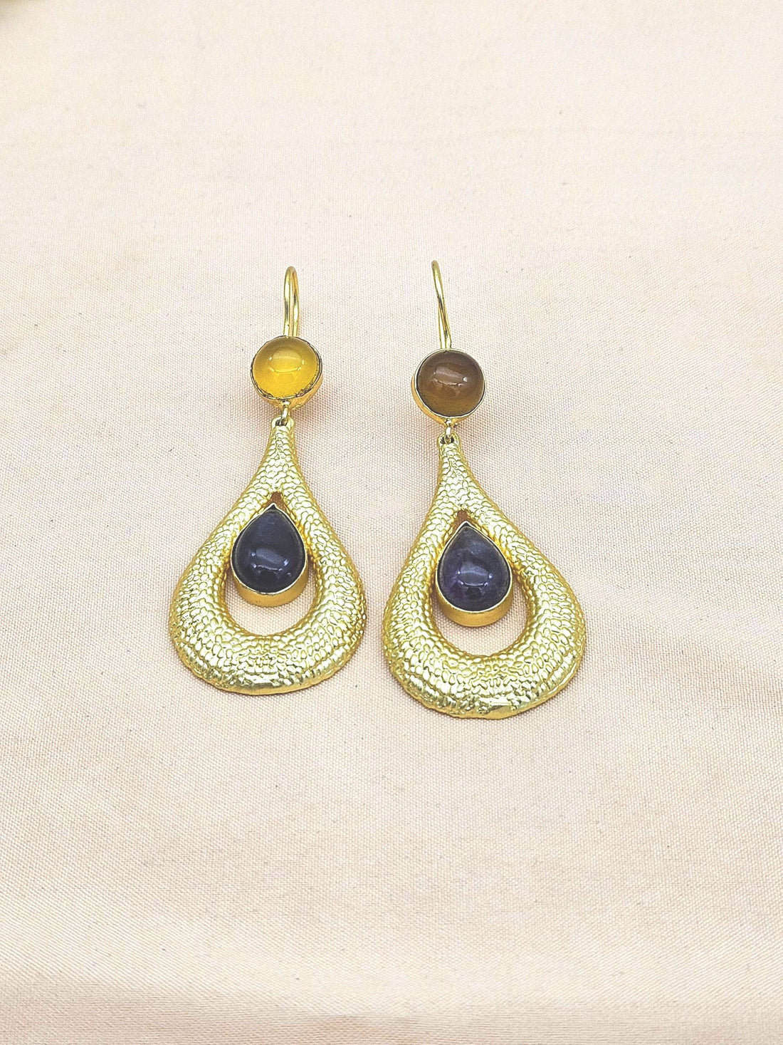 Amazing Gold plated Yellow Chalcedony-Amethyst Stone Cute Designer Dangle Drop Earrings