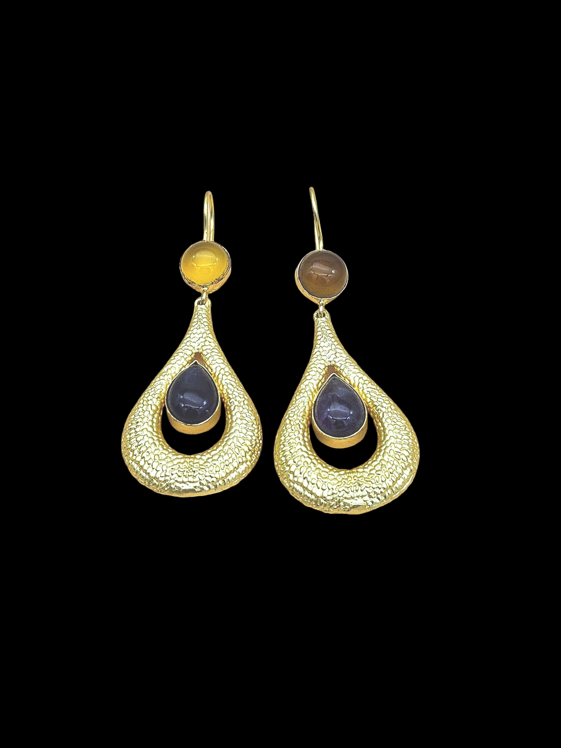 Amazing Gold plated Yellow Chalcedony-Amethyst Stone Cute Designer Dangle Drop Earrings