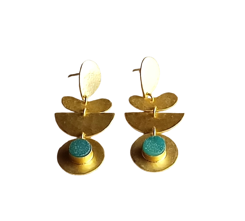 Amazing Gold plated Green Druzy Charming Designer Dangle Drop Earrings