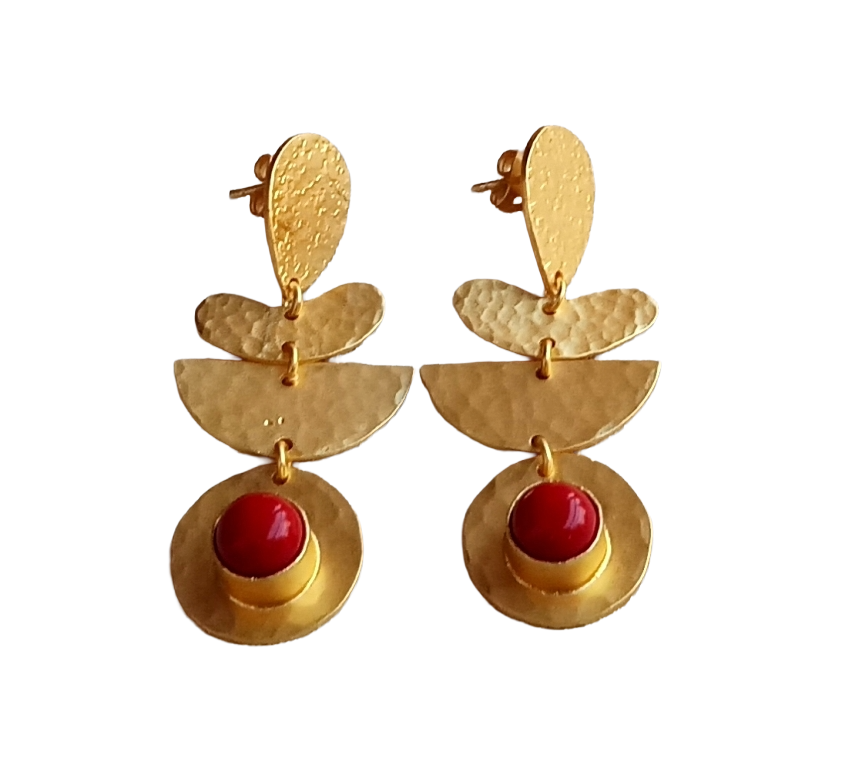 Amazing Gold plated Coral Stone Charming Designer Dangle Drop Earrings