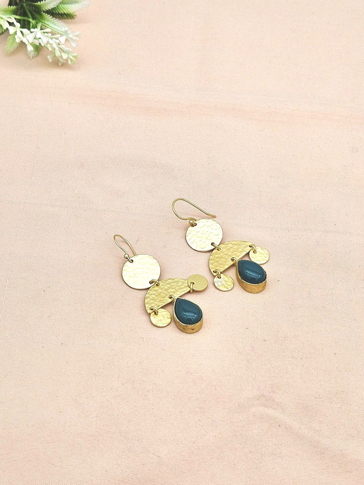 Beautiful Gold plated  Green Onyx Stone Charming Designer Dangle Drop Earrings