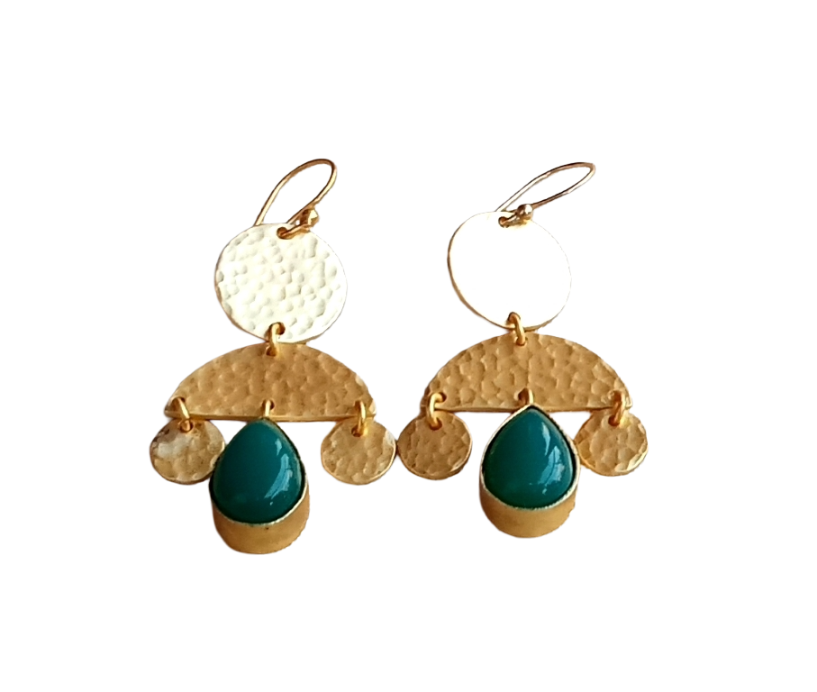 Beautiful Gold plated  Green Onyx Stone Charming Designer Dangle Drop Earrings