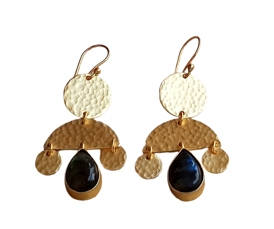 Beautiful Gold plated  Labradorite Gem Stone Charming Designer Dangle Drop Earrings