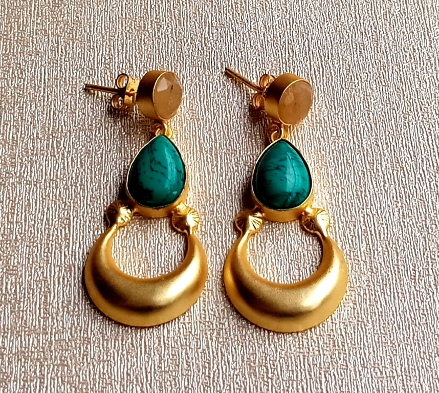 Awesome Gold plated Turquoise-Yellow Chalcedony Stone Cute Designer Dangle Drop Earrings