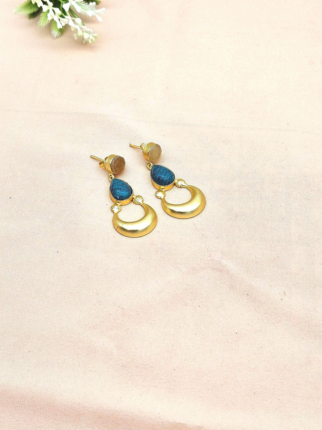 Awesome Gold plated Turquoise-Yellow Chalcedony Stone Cute Designer Dangle Drop Earrings