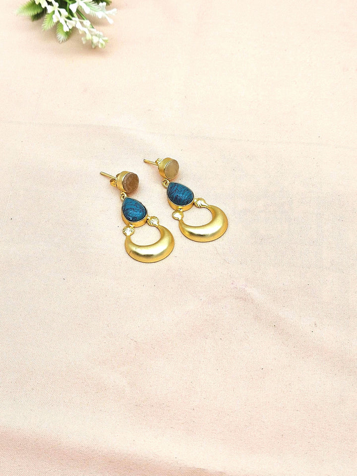 Awesome Gold plated Turquoise-Yellow Chalcedony Stone Cute Designer Dangle Drop Earrings