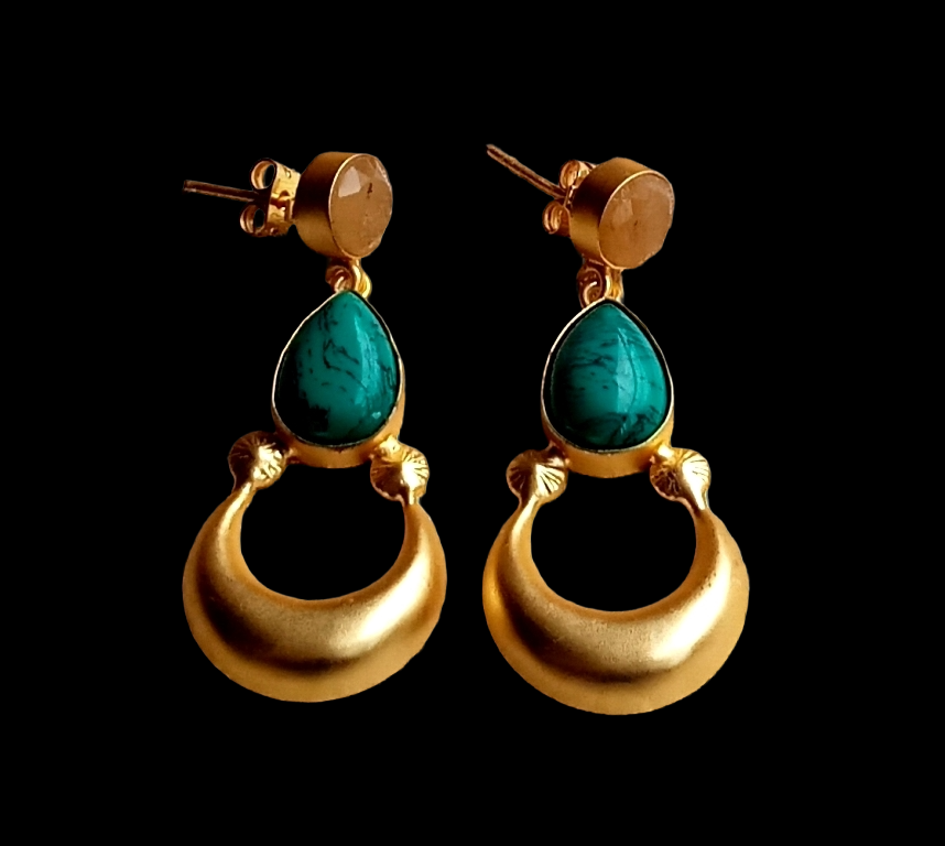 Awesome Gold plated Turquoise-Yellow Chalcedony Stone Cute Designer Dangle Drop Earrings