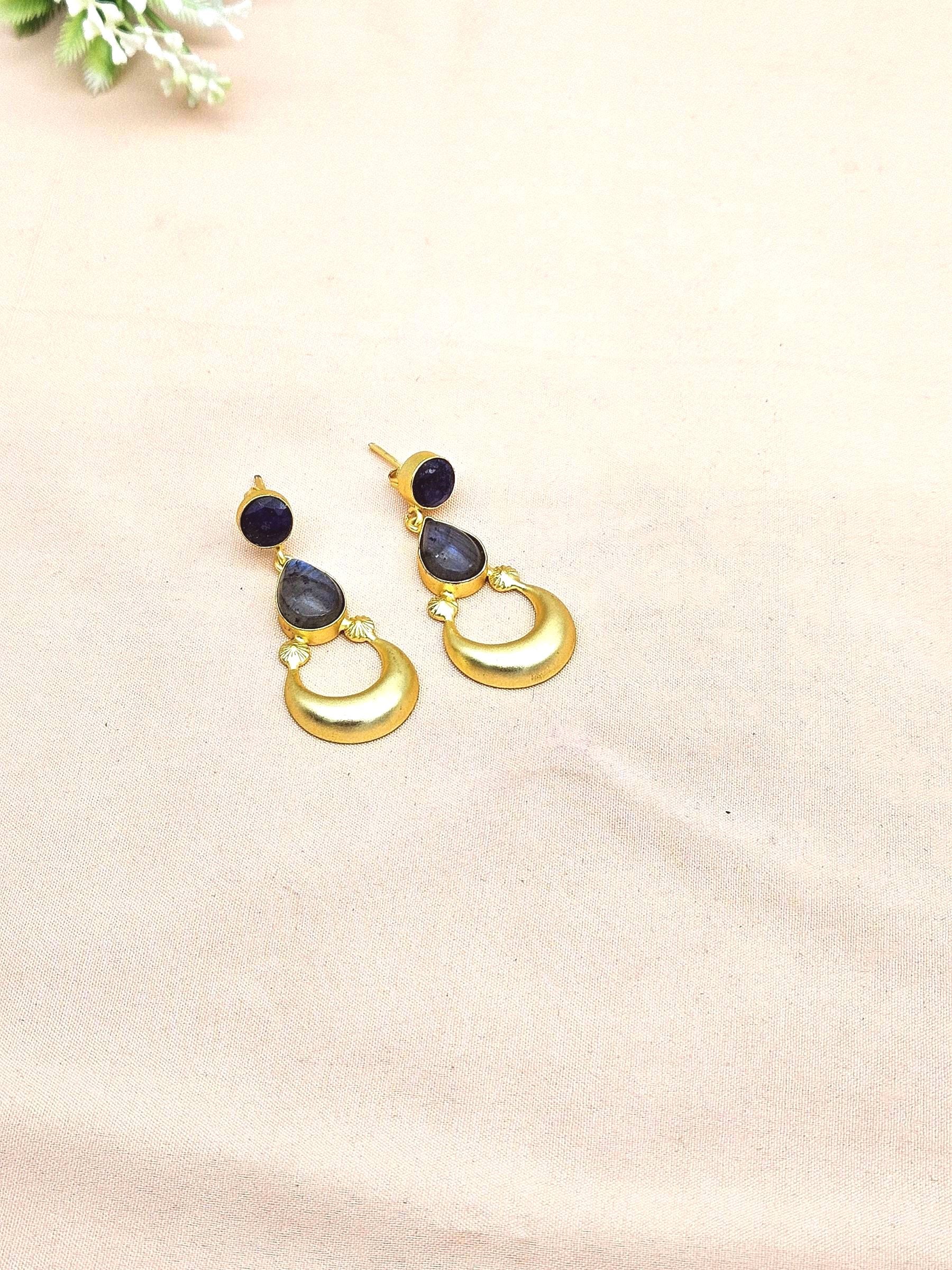 Awesome Gold plated Blue Beryl-Labradorite Stone Cute Designer Dangle Drop Earrings