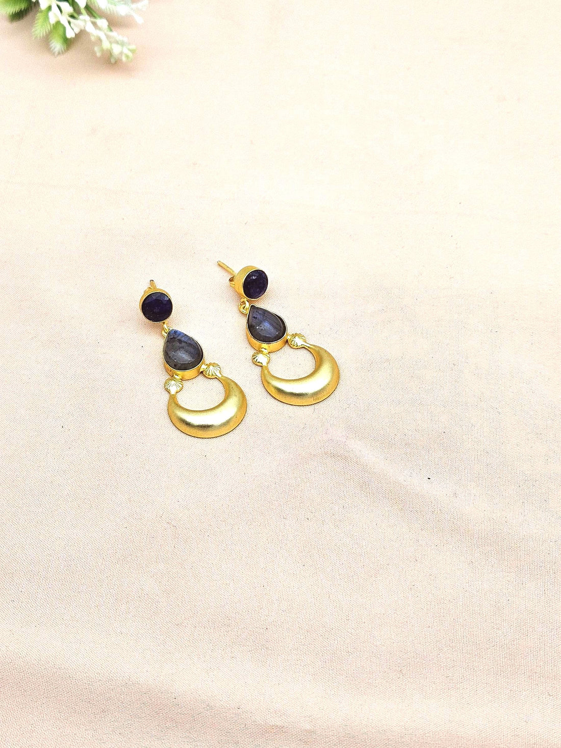 Awesome Gold plated Blue Beryl-Labradorite Stone Cute Designer Dangle Drop Earrings