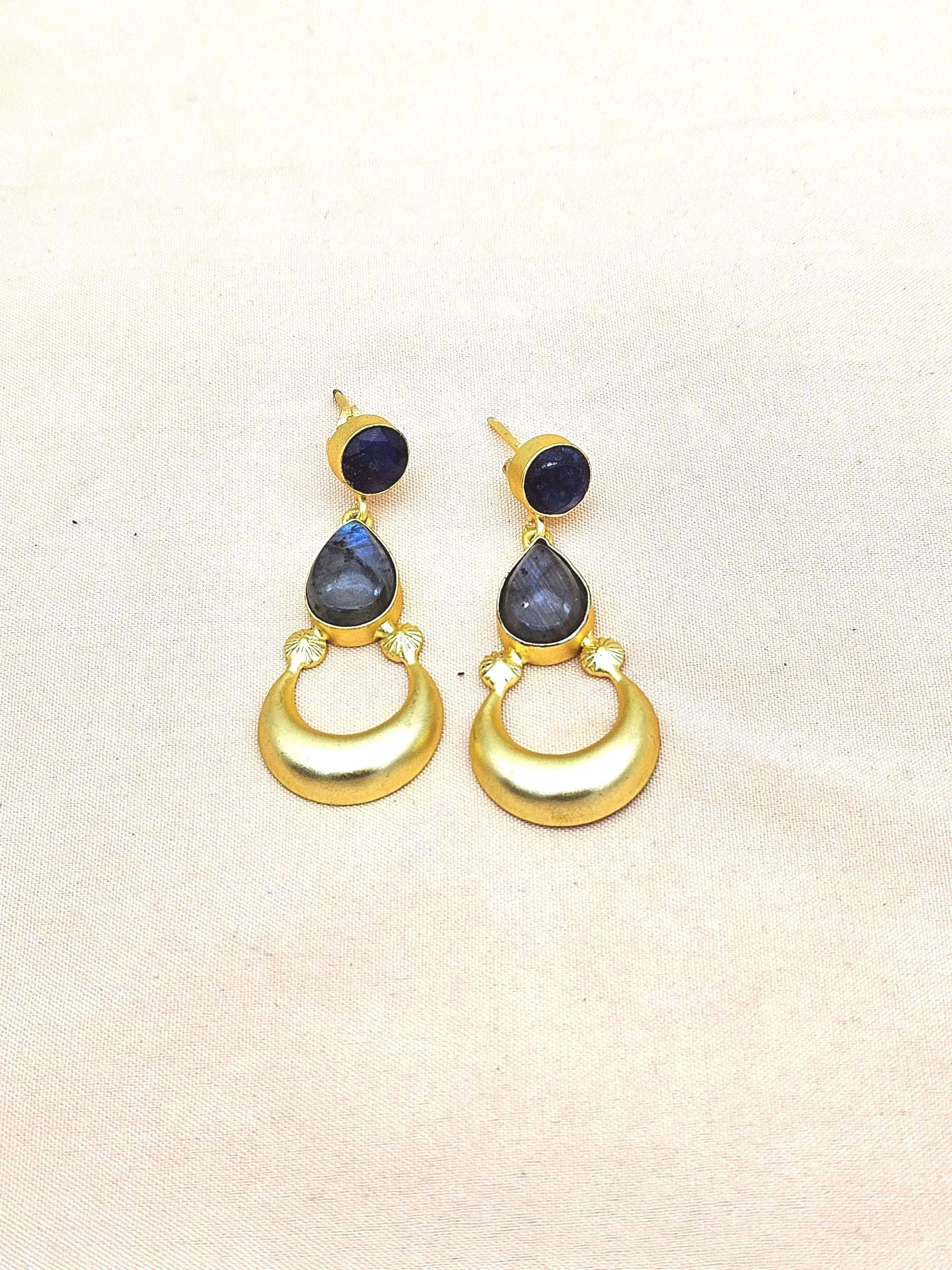 Awesome Gold plated Blue Beryl-Labradorite Stone Cute Designer Dangle Drop Earrings