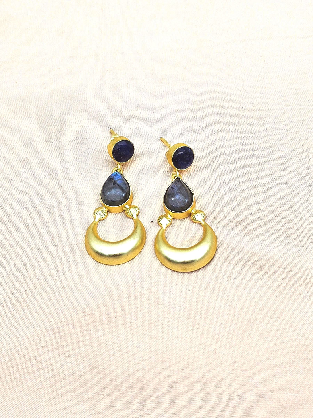 Awesome Gold plated Blue Beryl-Labradorite Stone Cute Designer Dangle Drop Earrings