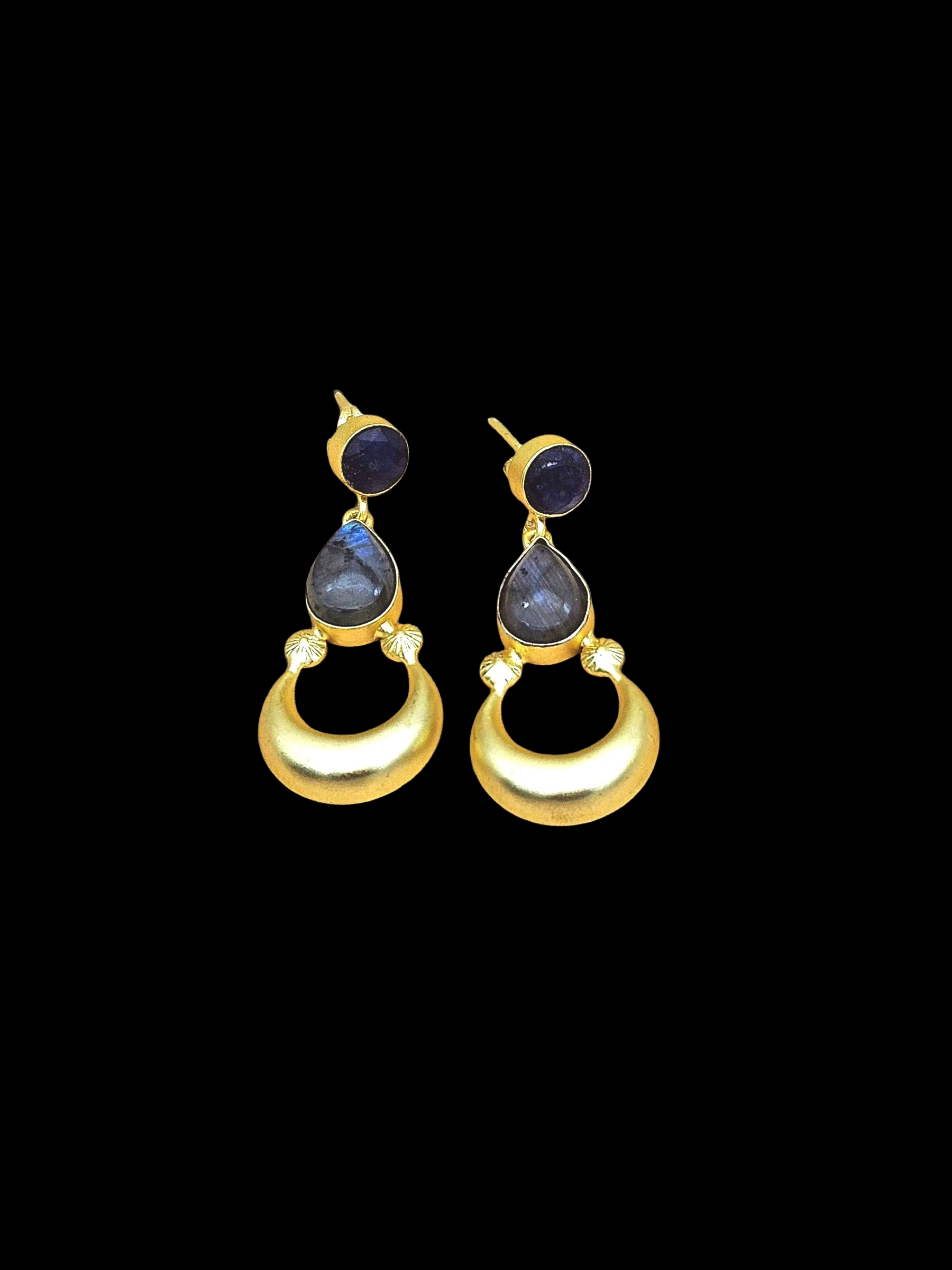 Awesome Gold plated Blue Beryl-Labradorite Stone Cute Designer Dangle Drop Earrings