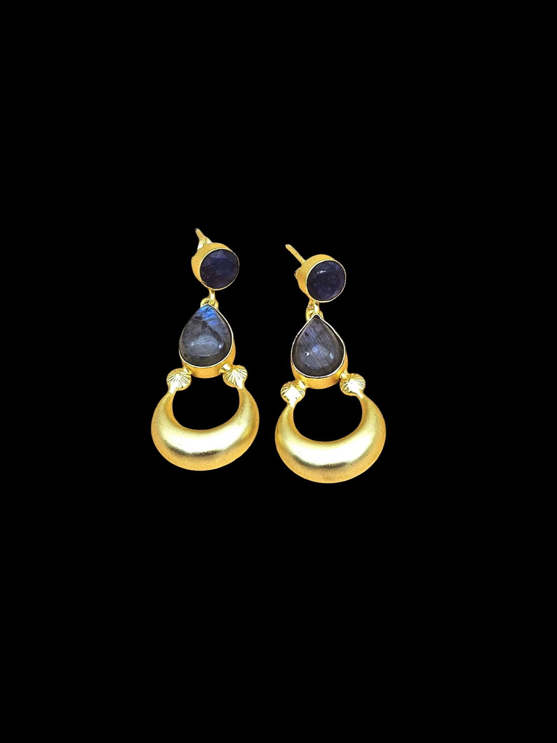 Awesome Gold plated Blue Beryl-Labradorite Stone Cute Designer Dangle Drop Earrings