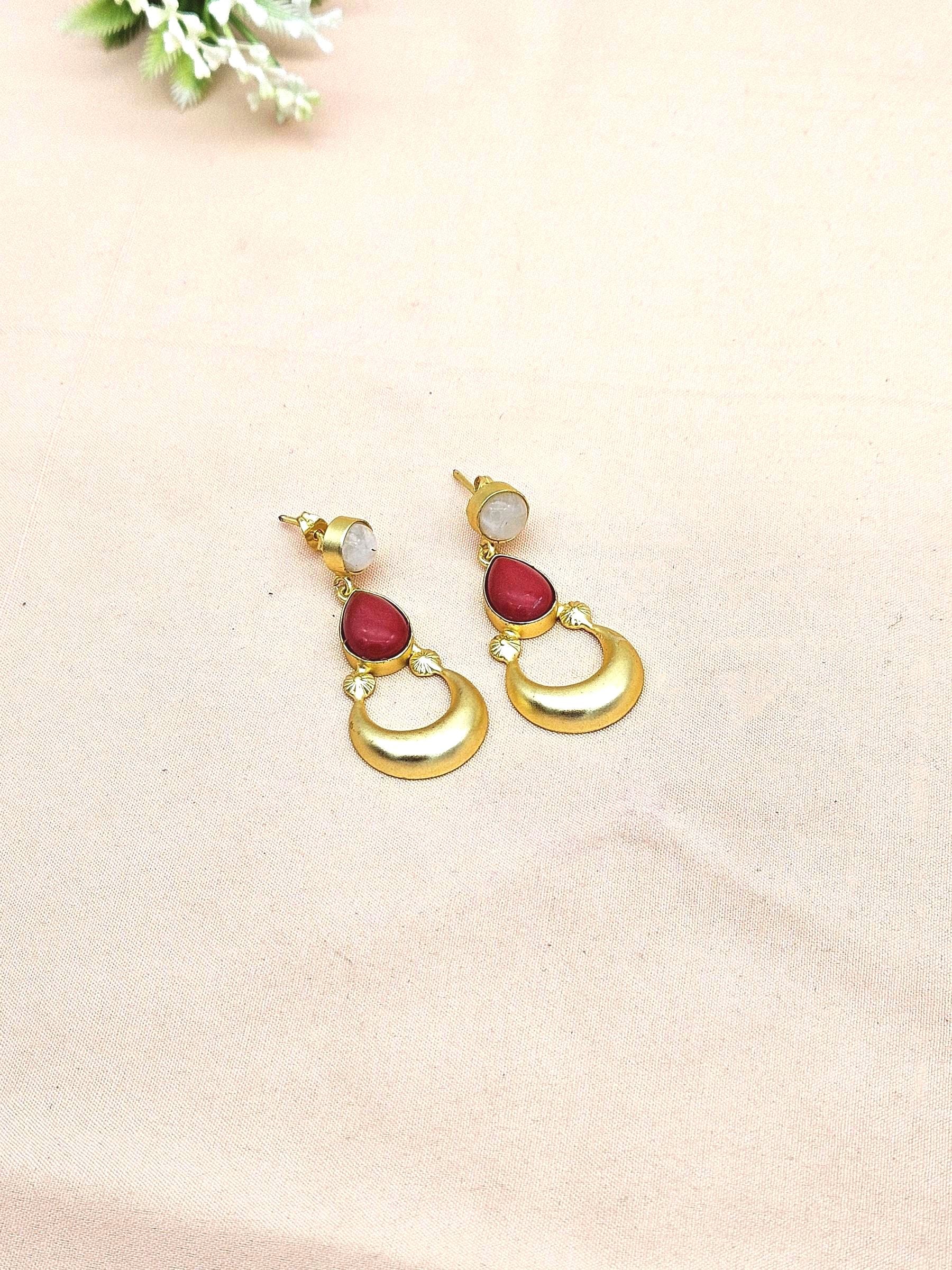 Awesome Gold plated White Rainbow Coral Stone Cute Designer Dangle Drop Earrings