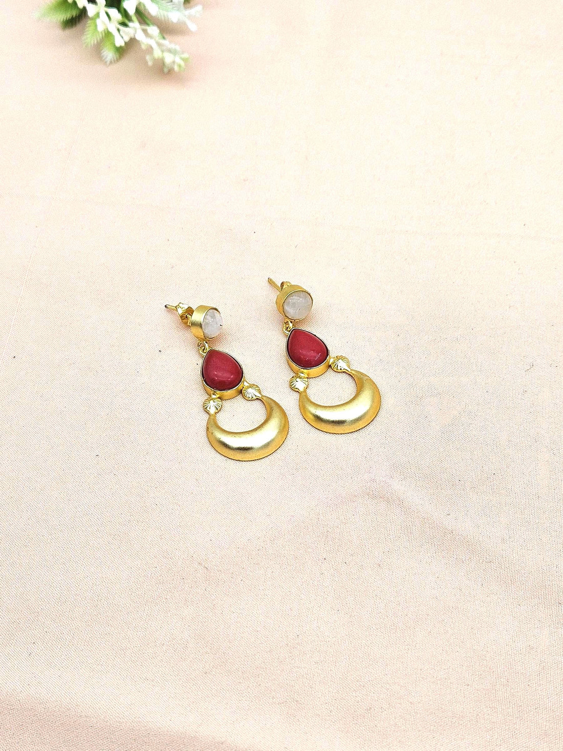Awesome Gold plated White Rainbow Coral Stone Cute Designer Dangle Drop Earrings