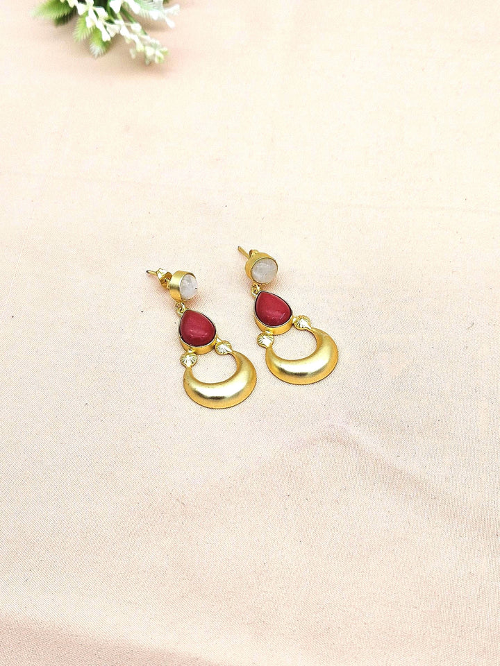 Awesome Gold plated White Rainbow Coral Stone Cute Designer Dangle Drop Earrings