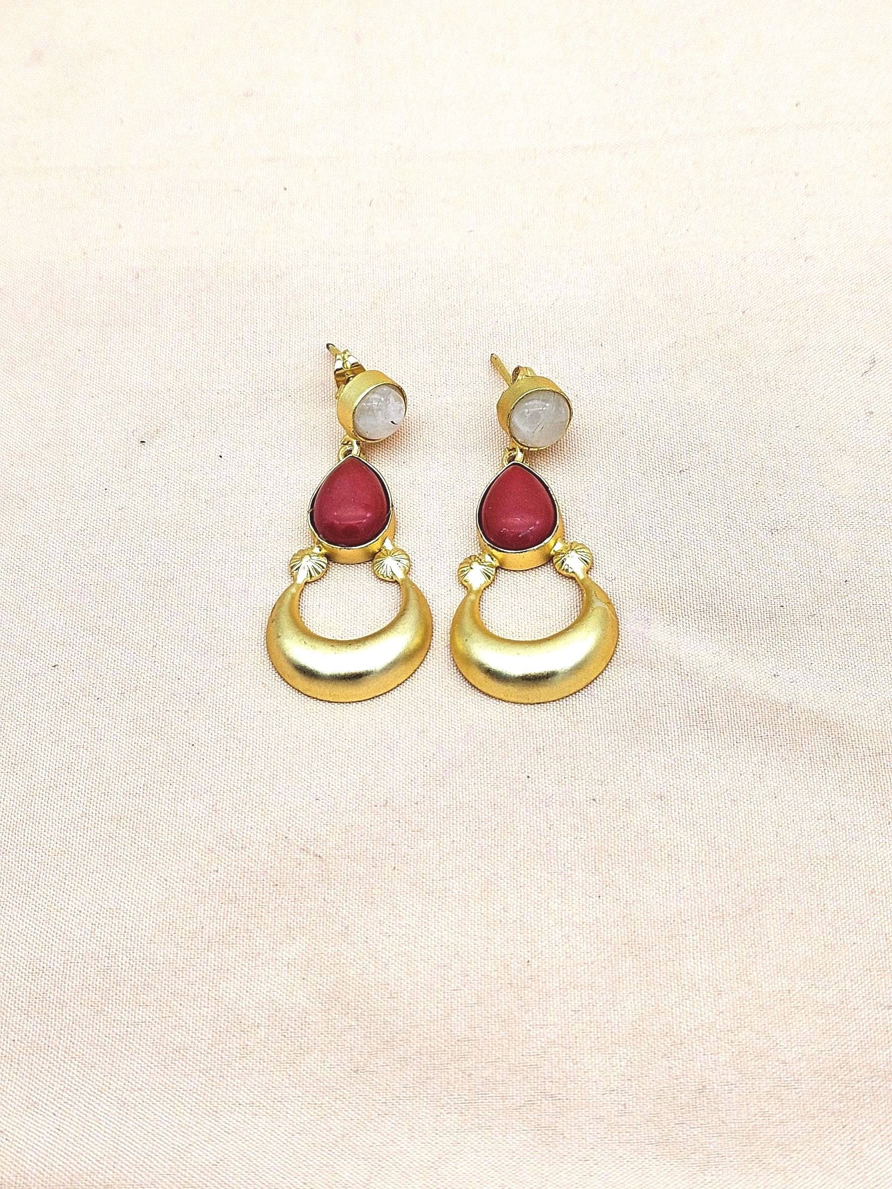 Awesome Gold plated White Rainbow Coral Stone Cute Designer Dangle Drop Earrings