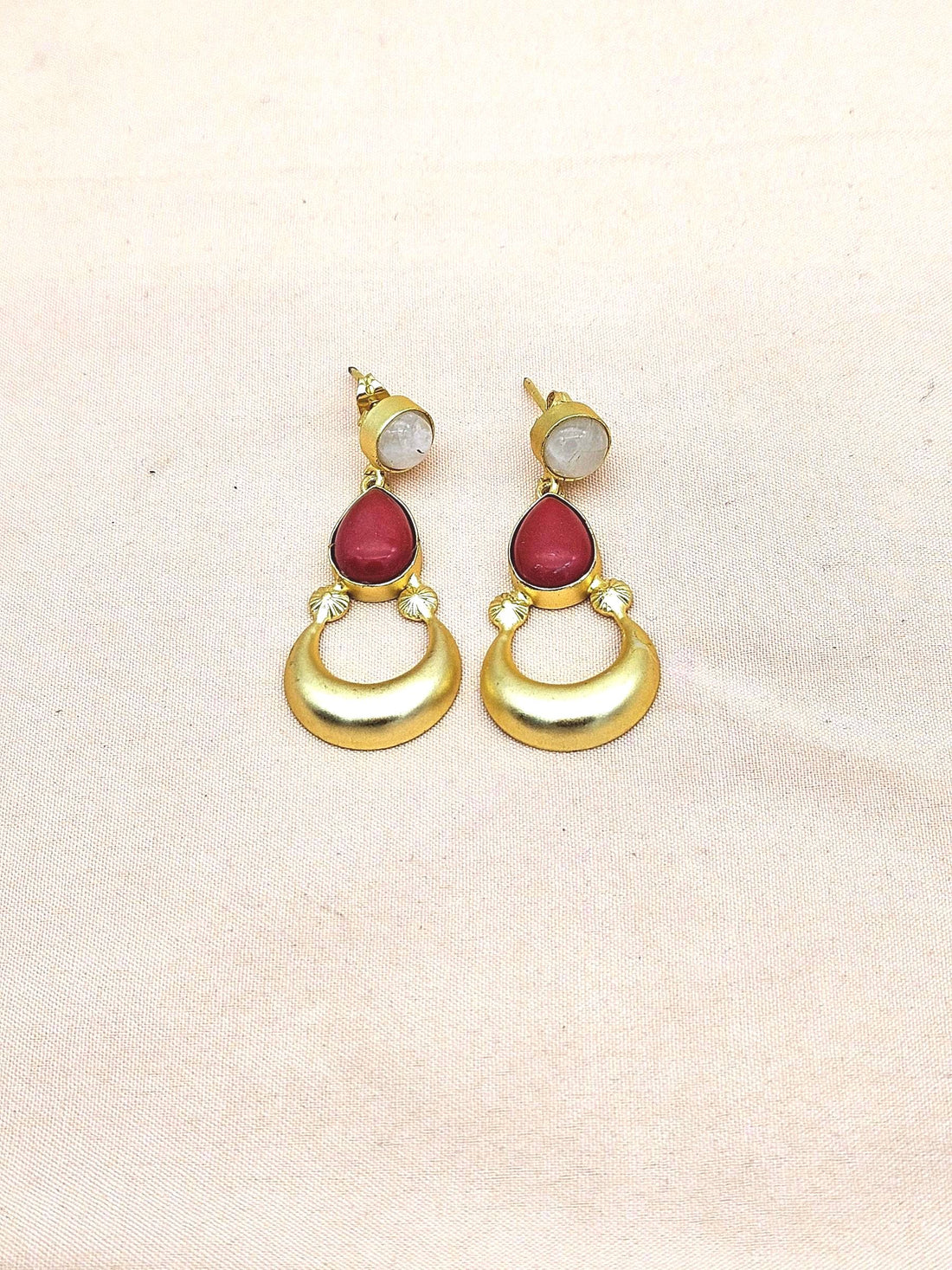Awesome Gold plated White Rainbow Coral Stone Cute Designer Dangle Drop Earrings
