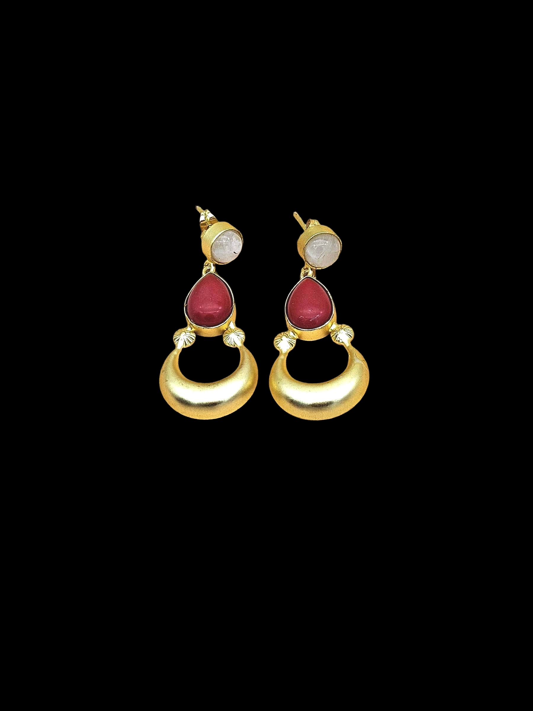 Awesome Gold plated White Rainbow Coral Stone Cute Designer Dangle Drop Earrings