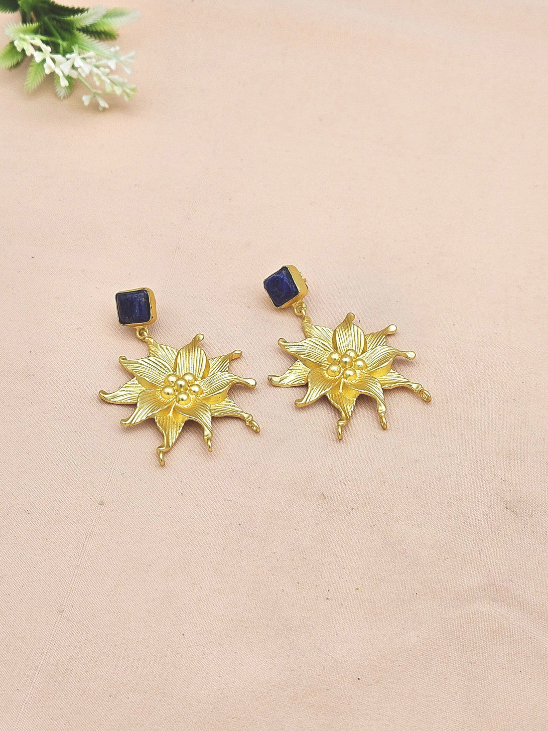 Amazing Gold plated Lapis Stone Floral Designer Dangle Drop Earrings