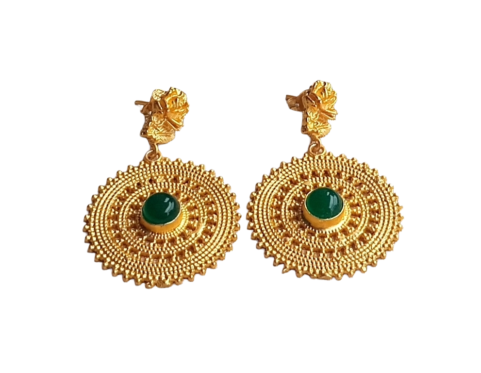 Awesome Gold plated Green Onyx Fine Artistic Floral Designer Dangle Drop Earrings