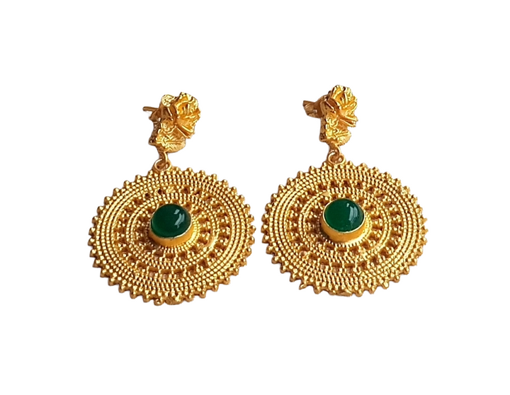 Awesome Gold plated Green Onyx Fine Artistic Floral Designer Dangle Drop Earrings