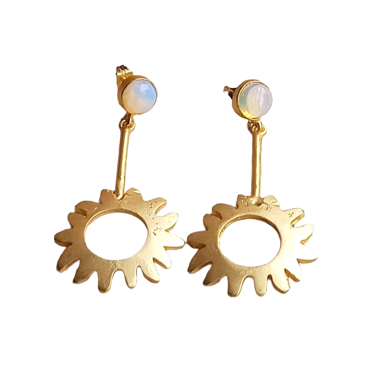 Charming Gold plated Synthetic Pink Opal Designer Dangle Drop Earrings
