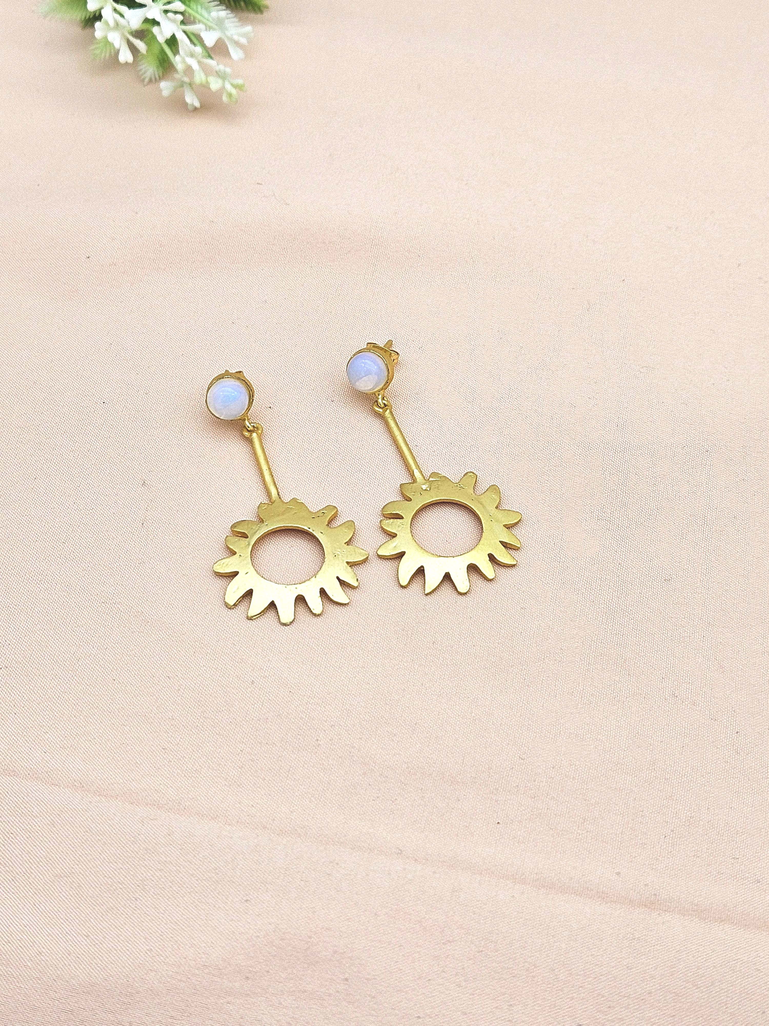 Charming Gold plated Synthetic Pink Opal Designer Dangle Drop Earrings
