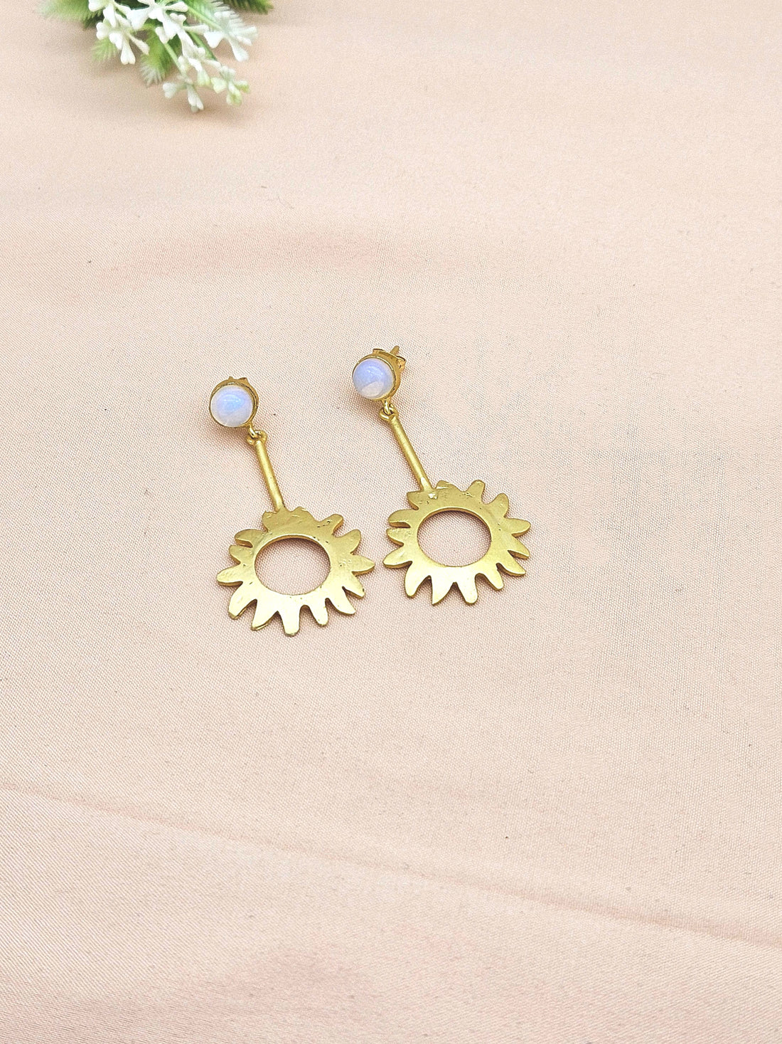Charming Gold plated Synthetic Pink Opal Designer Dangle Drop Earrings