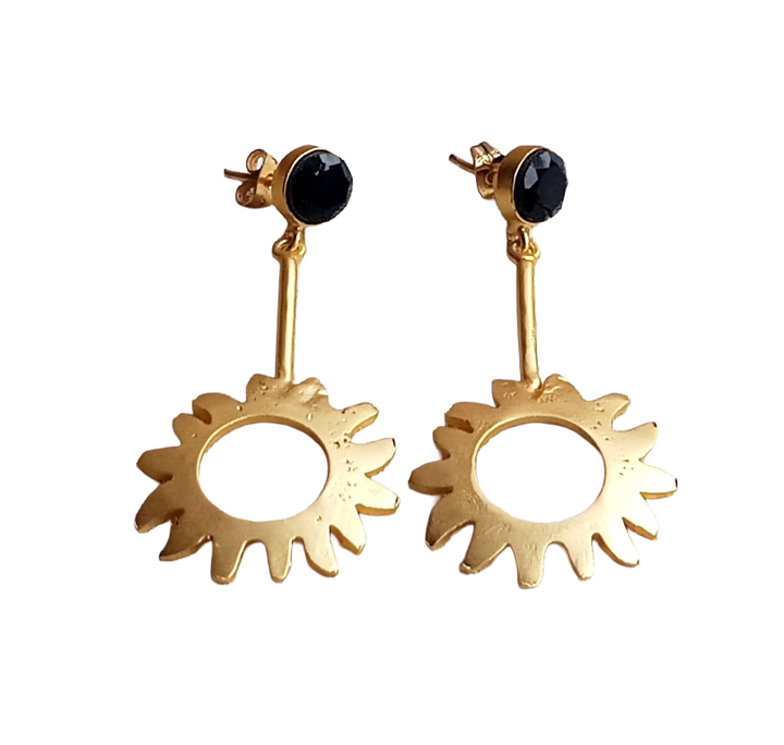 Charming Gold plated Black Onyx Designer Dangle Drop Earrings