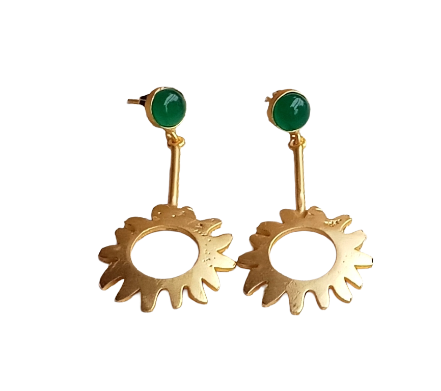 Charming Gold plated Green Onyx Designer Dangle Drop Earrings