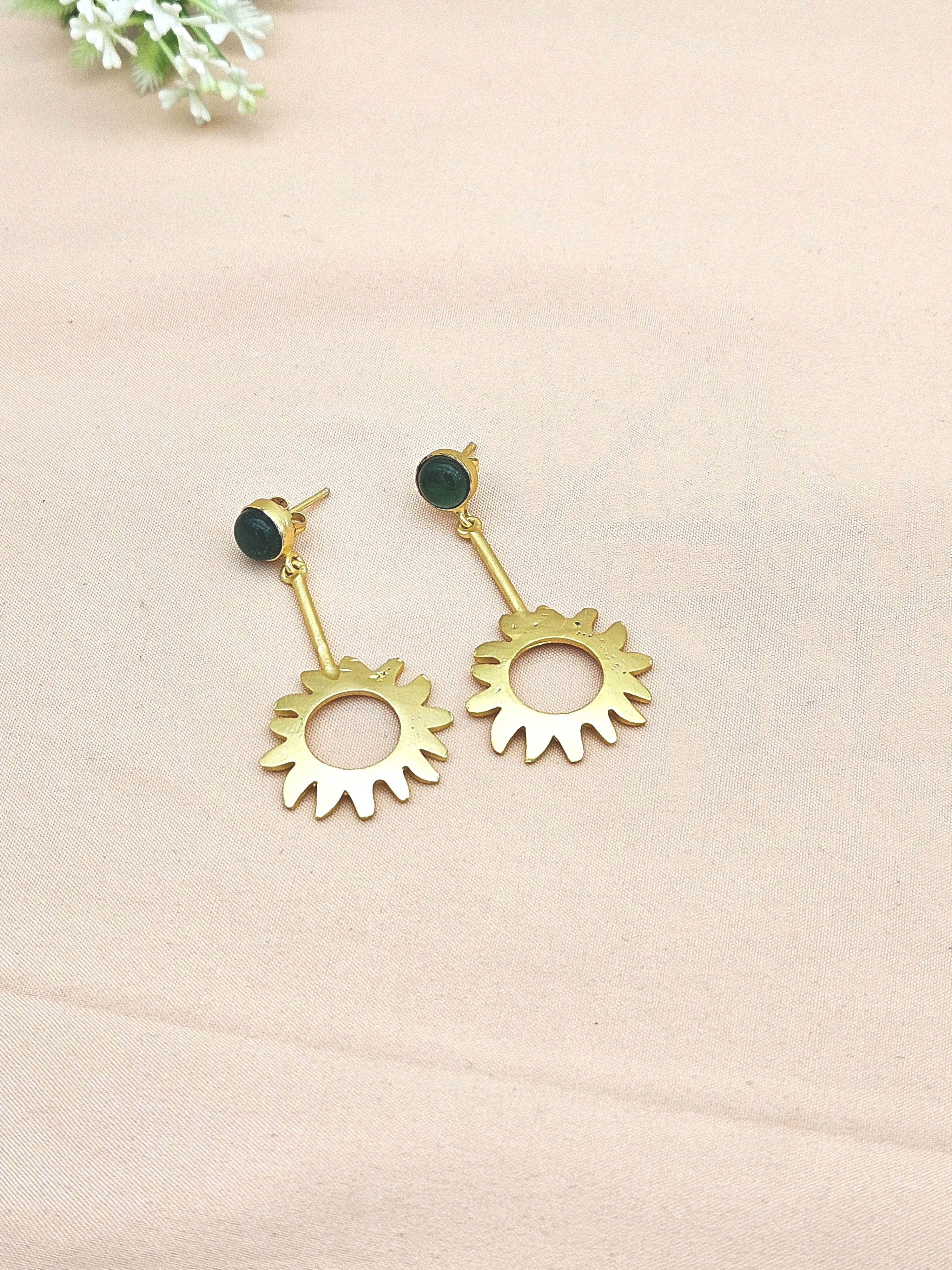 Charming Gold plated Green Onyx Designer Dangle Drop Earrings