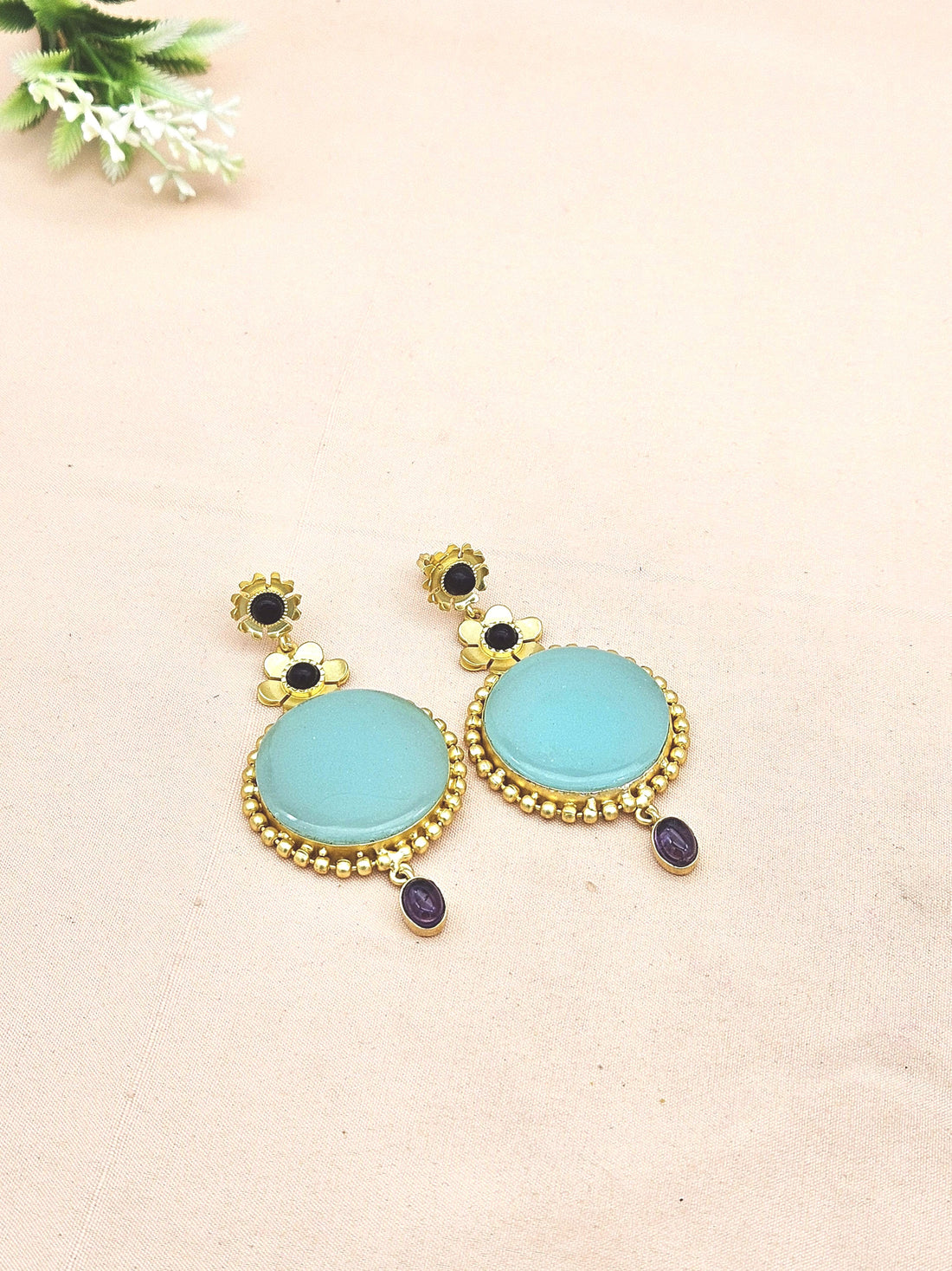 Gold plated Chalcedony Black Onyx Amethyst Charming Designer Dangle Drop Earrings