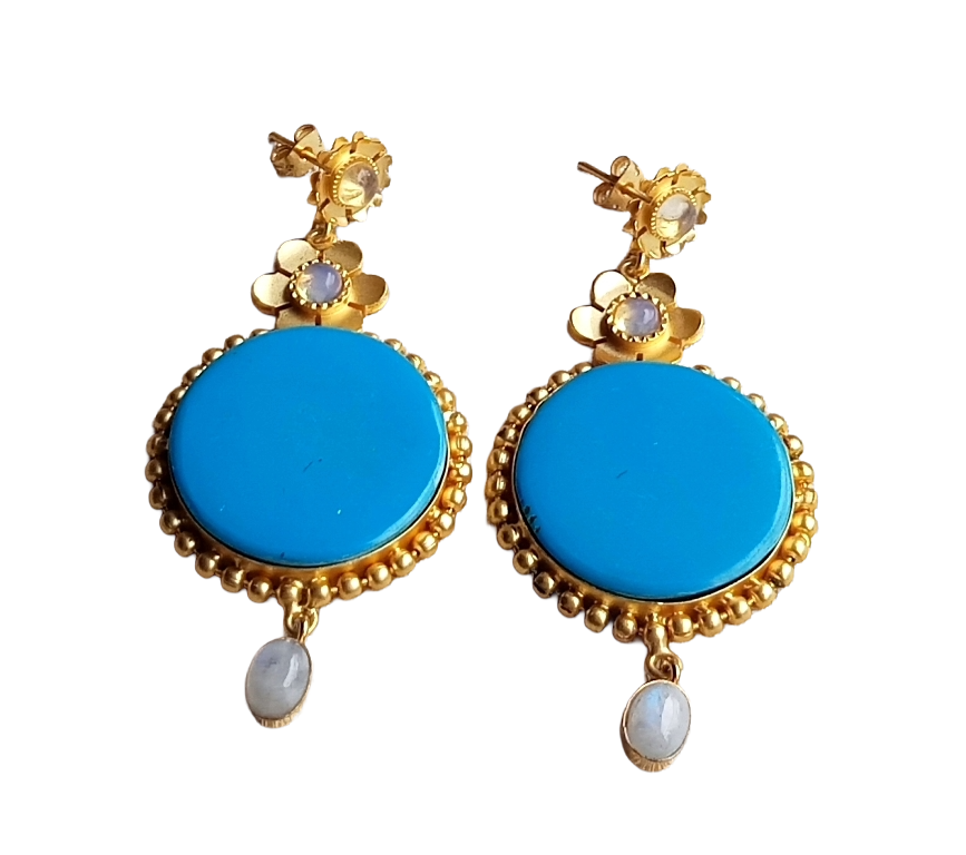 Gold plated Synthetic Turquoise White Rainbow  Sy.Pink Opal Charming Designer Dangle Drop Earrings