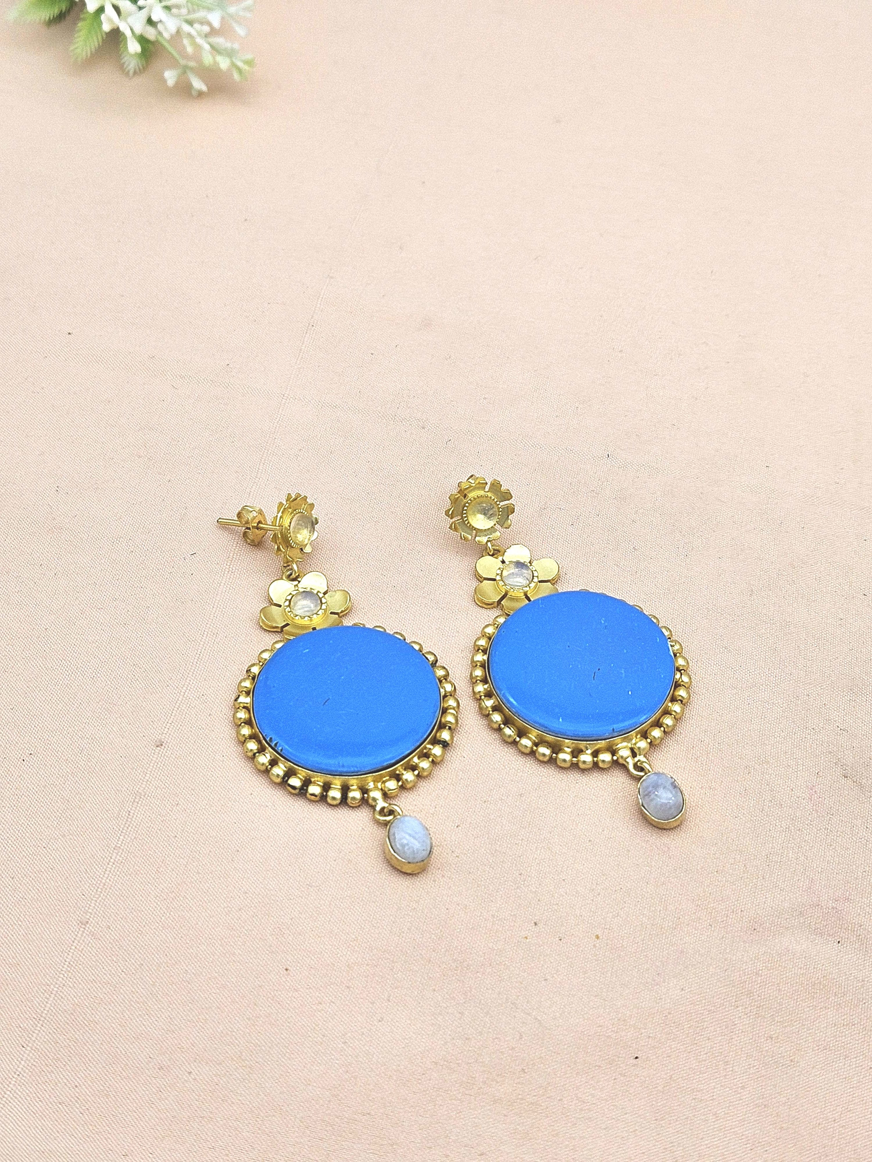 Gold plated Synthetic Turquoise White Rainbow  Sy.Pink Opal Charming Designer Dangle Drop Earrings