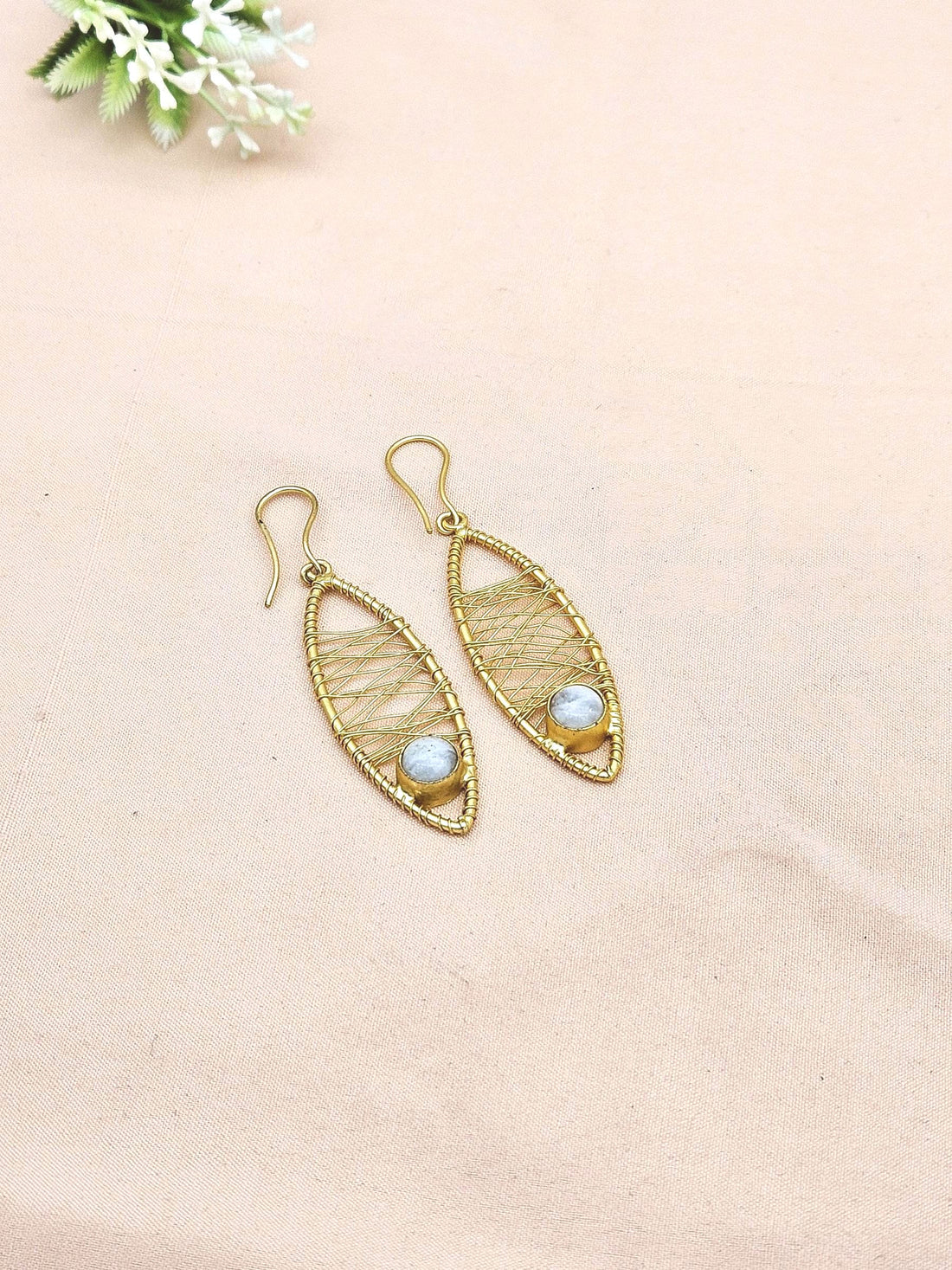 Awesome Handcrafted  Golden Rainbow Gem Stone Wire Wrapped Dangle Drop Earrings