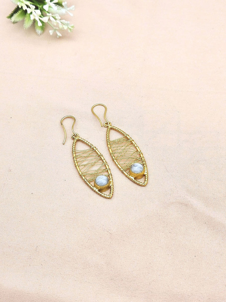 Awesome Handcrafted  Golden Rainbow Gem Stone Wire Wrapped Dangle Drop Earrings
