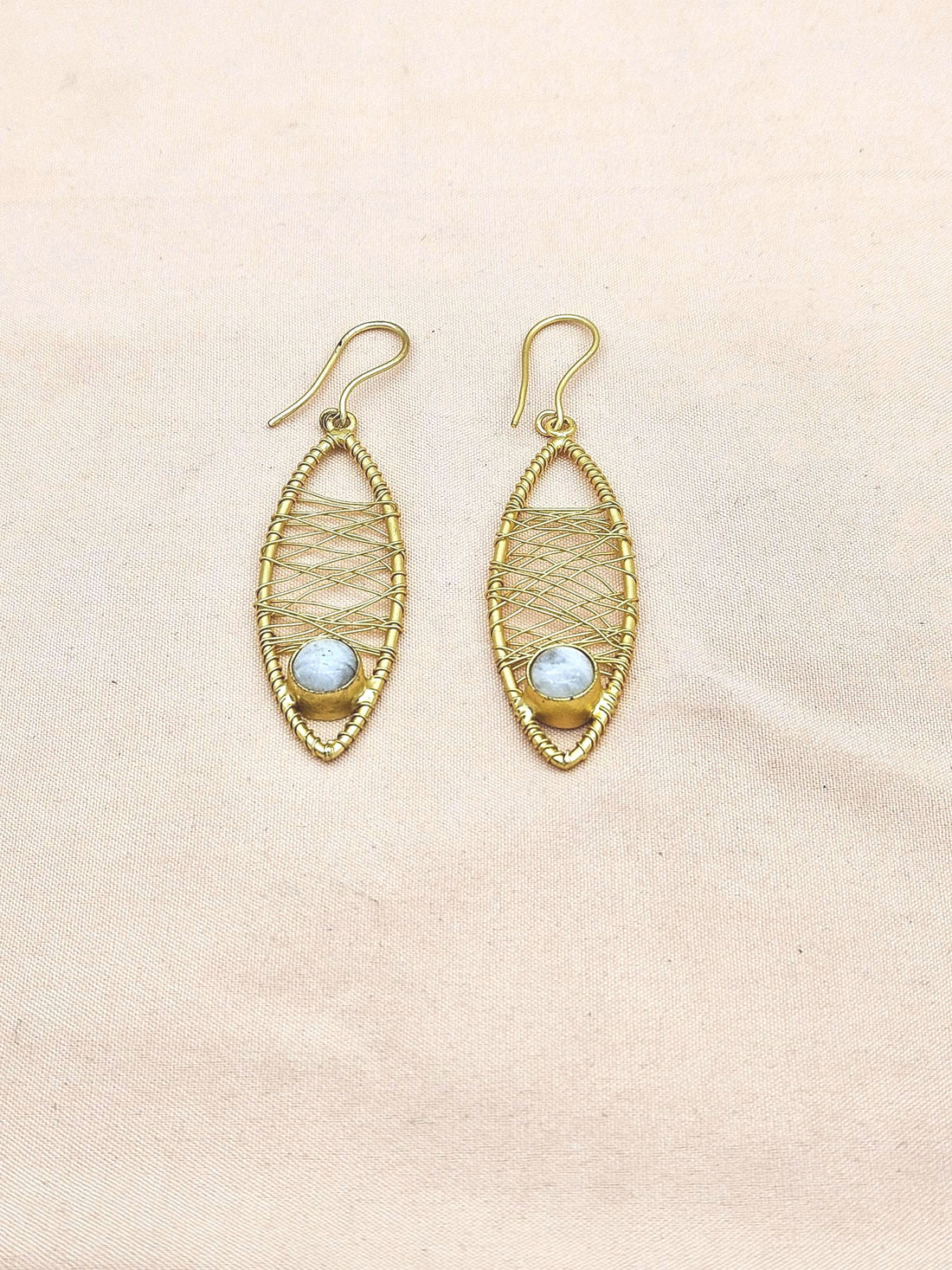 Awesome Handcrafted  Golden Rainbow Gem Stone Wire Wrapped Dangle Drop Earrings
