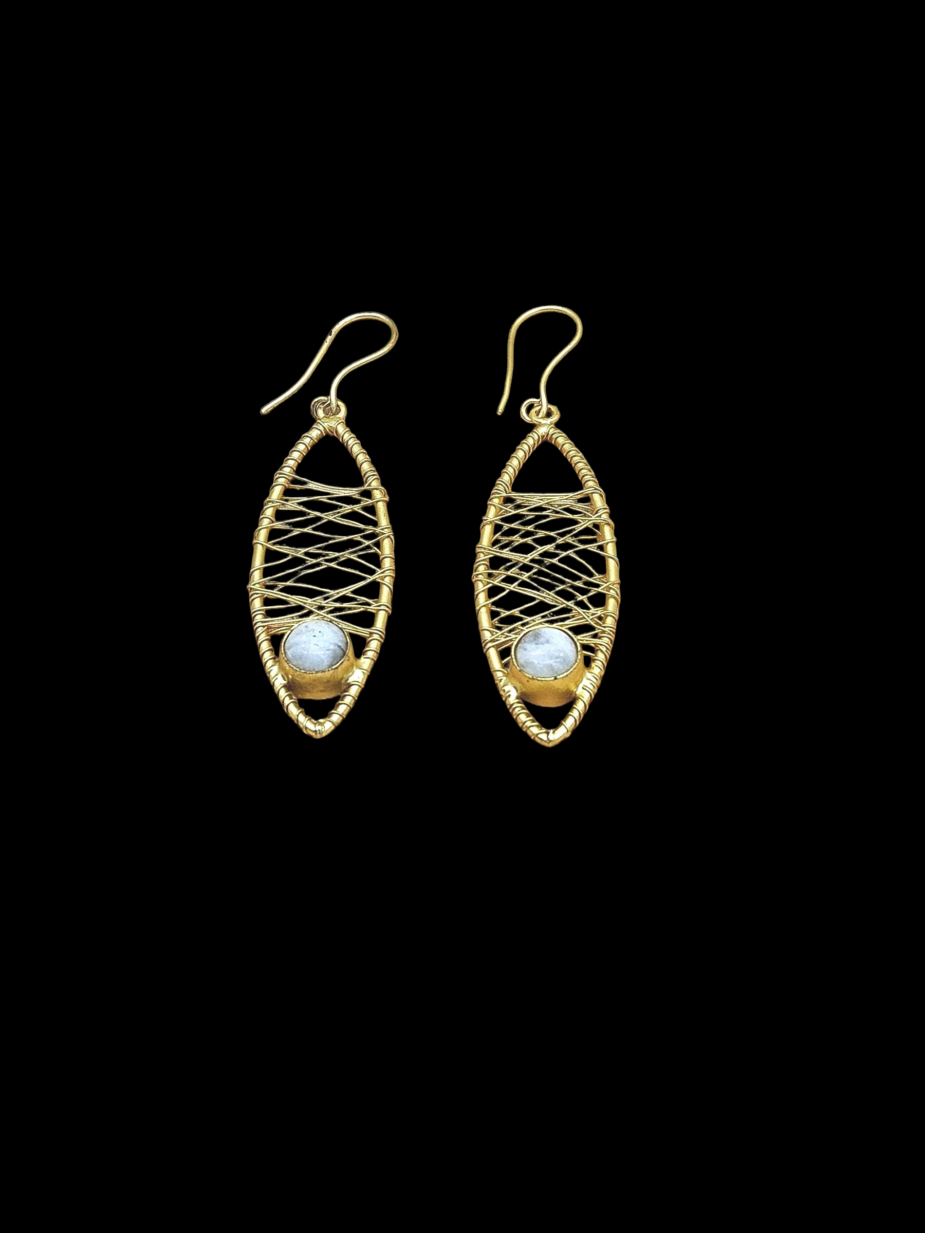 Awesome Handcrafted  Golden Rainbow Gem Stone Wire Wrapped Dangle Drop Earrings