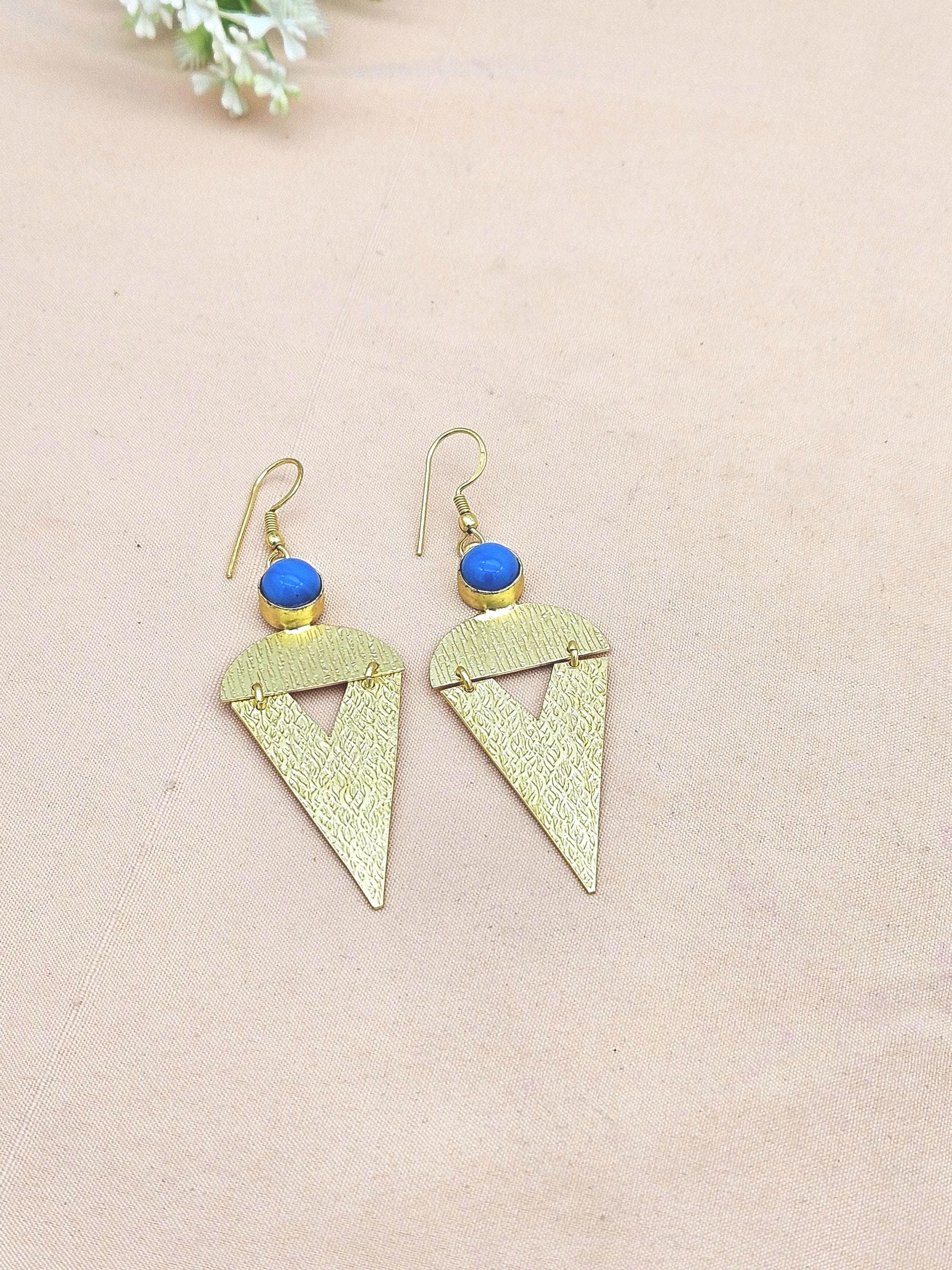Awesome Matte Finish Gold plated Synthetic Turquoise light weight Charming Designer Dangle Drop Earrings