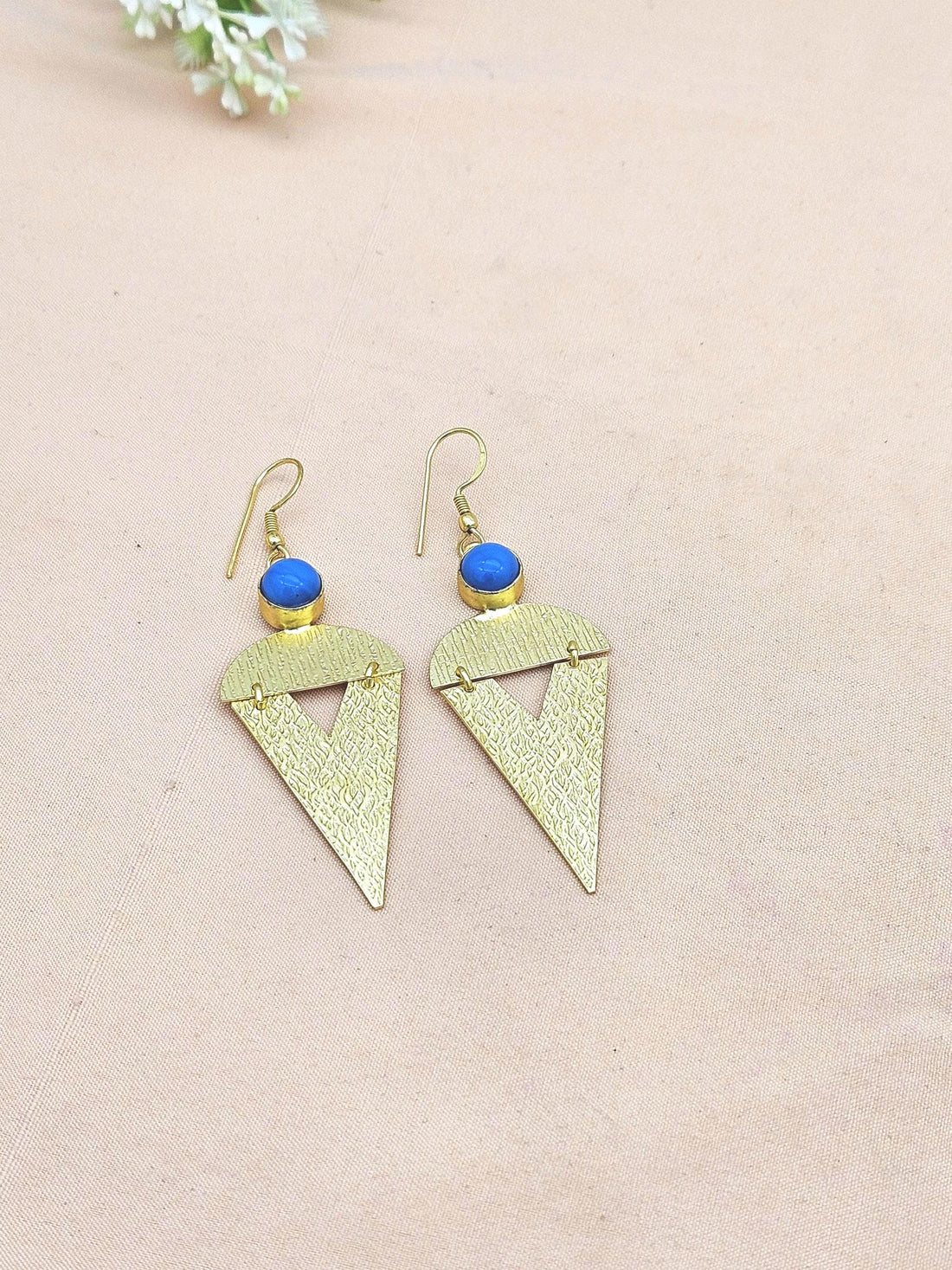 Awesome Matte Finish Gold plated Synthetic Turquoise light weight Charming Designer Dangle Drop Earrings
