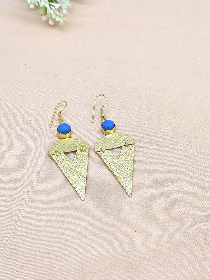 Awesome Matte Finish Gold plated Synthetic Turquoise light weight Charming Designer Dangle Drop Earrings