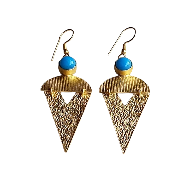 Awesome Matte Finish Gold plated Synthetic Turquoise light weight Charming Designer Dangle Drop Earrings