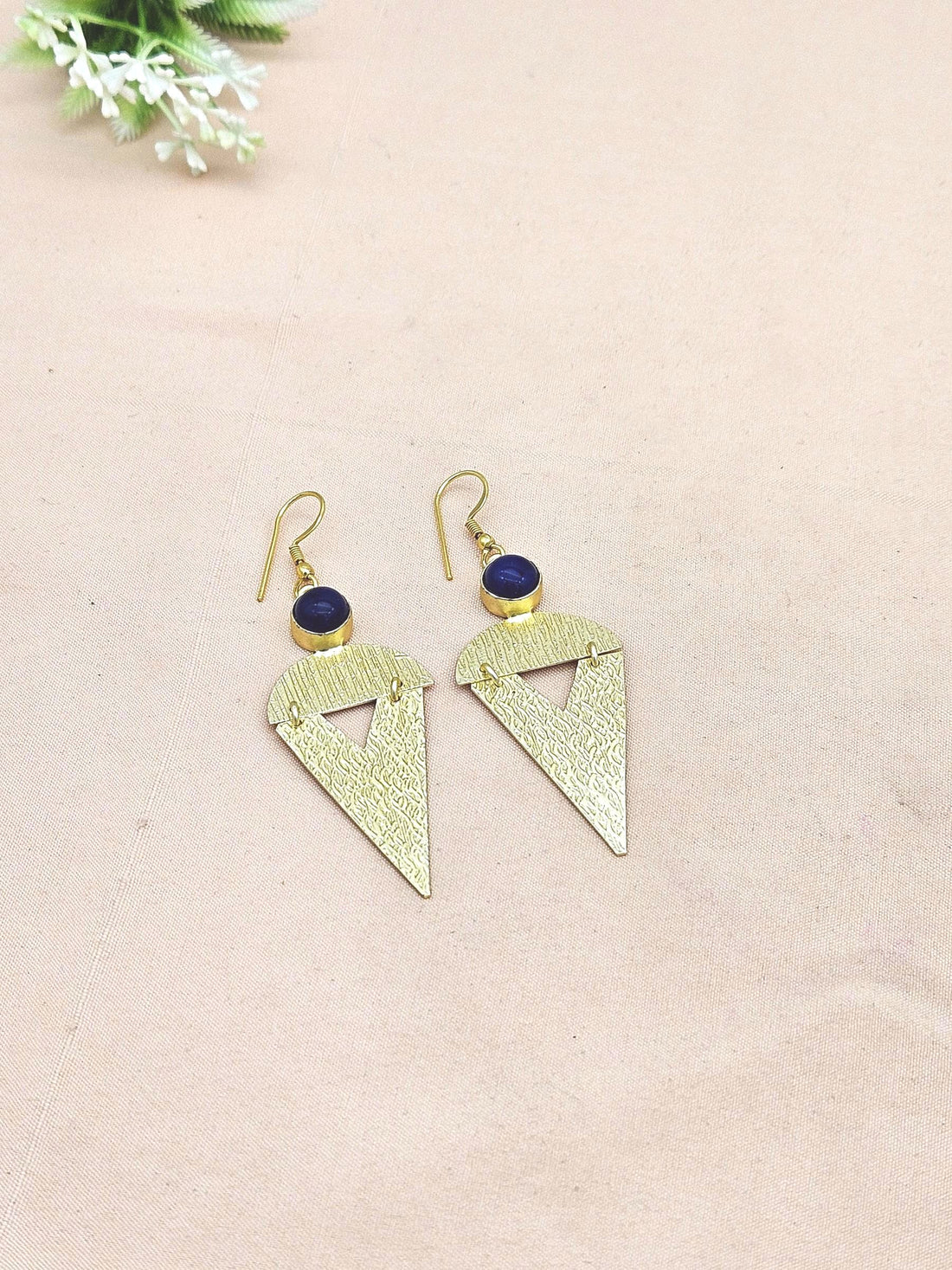 Awesome Matte Finish Gold plated Blue Glass light weight Charming Designer Dangle Drop Earrings