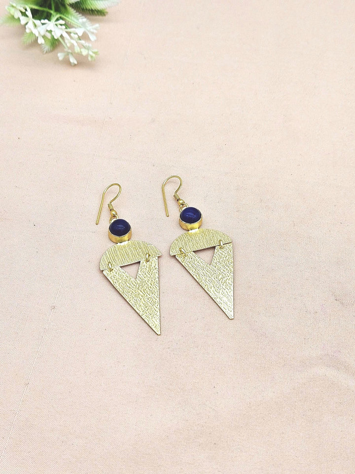 Awesome Matte Finish Gold plated Blue Glass light weight Charming Designer Dangle Drop Earrings